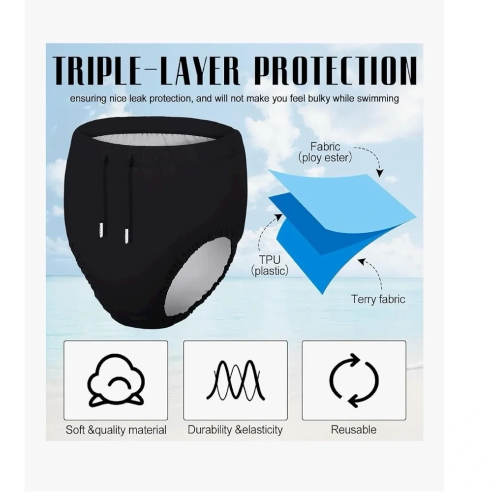 Black Swim Diaper / Reusable Swim Brief – Unisex